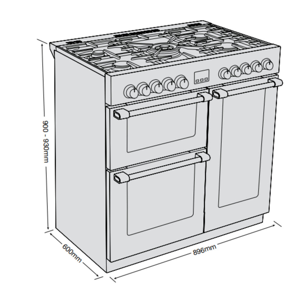 Cuisinière mixte Belling BCC900DFB CookCentre Deluxe 90 cm, noire