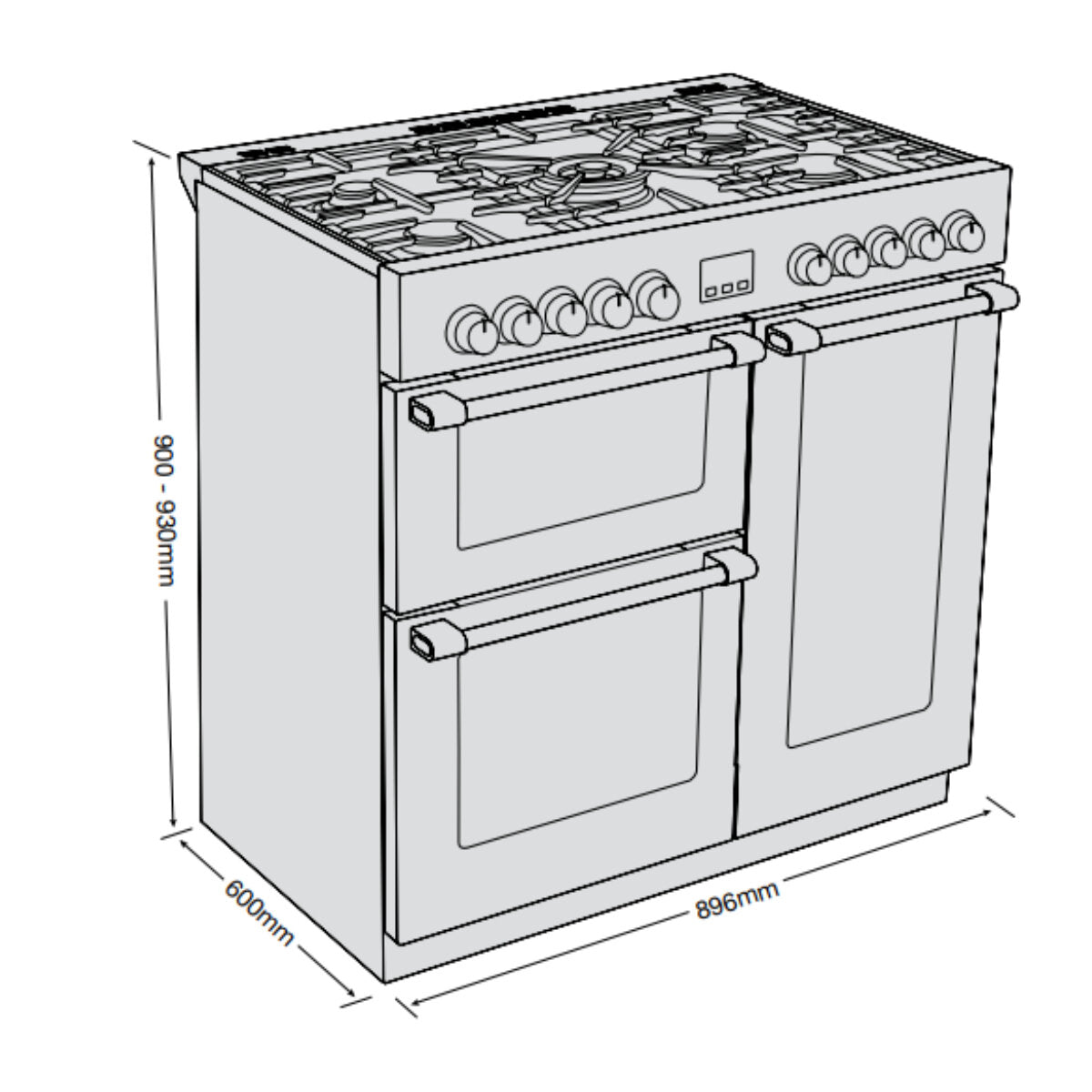 Cuisinière mixte Belling BCC900DFB CookCentre Deluxe 90 cm, noire