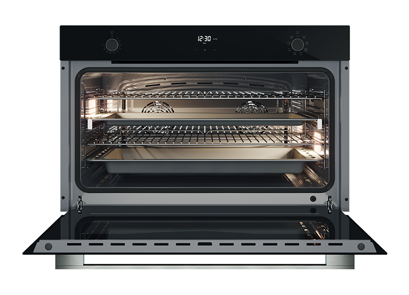 Four encastrable Belling BDO9608BK 90 cm, 8 fonctions, en verre noir - Fabriqué en Italie