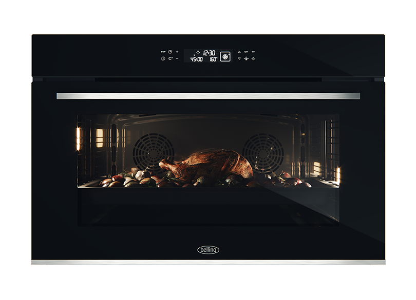 Four encastrable Belling BDO9611BK 90 cm, 8 fonctions, en verre noir - Fabriqué en Italie