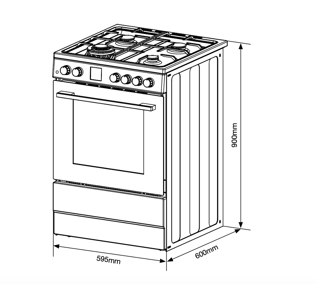 Poêle vertical mixte Belling BFS60SCDF 60 cm, finition noire - Modèle d'exposition à prix réduit