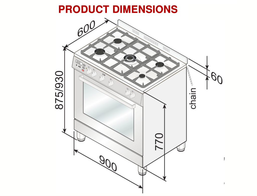 Four/cuisinière à gaz autonome Euro Appliances EFS90GFSX 90 cm, fabrication italienne