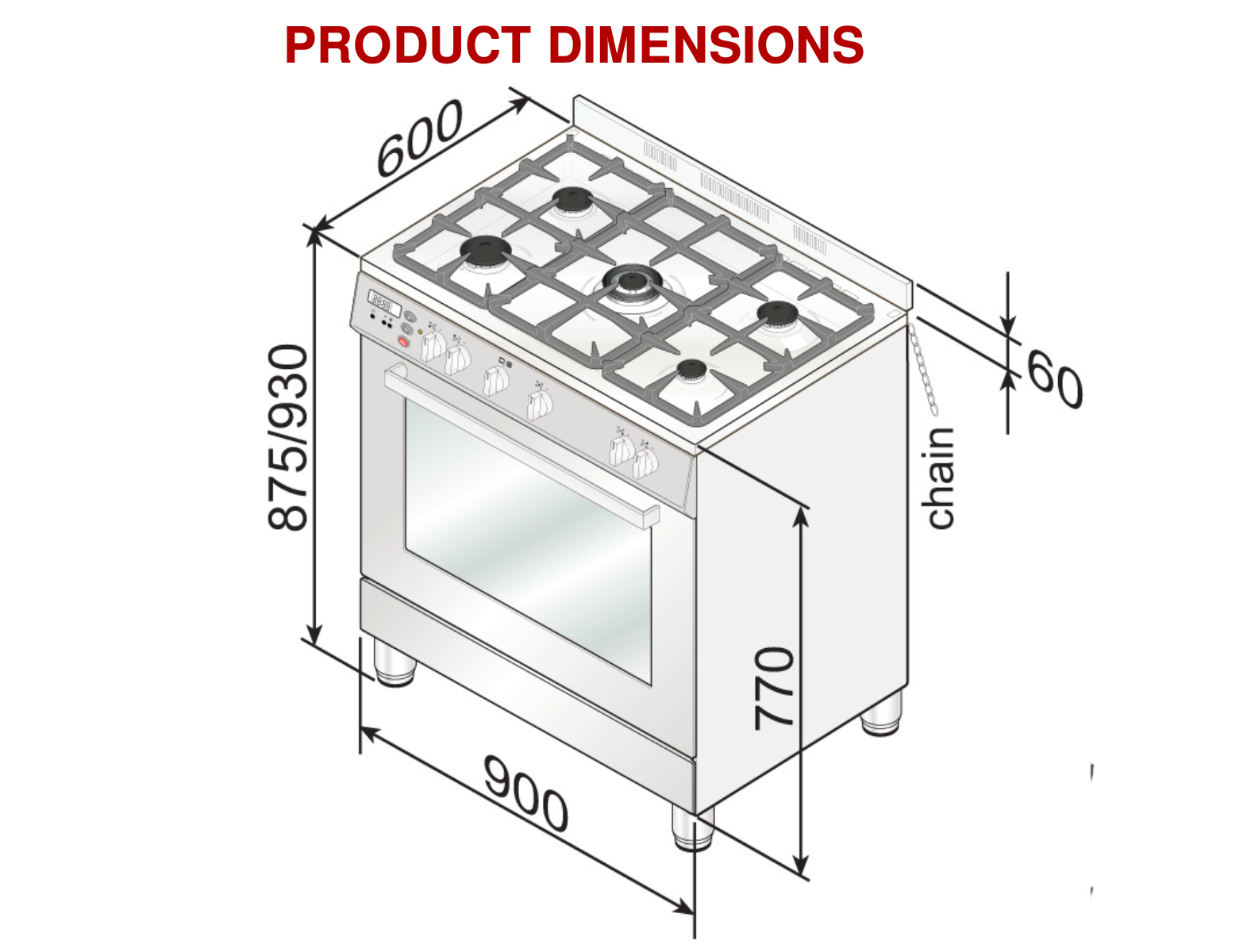 Four/cuisinière à gaz autonome Euro Appliances EFS90GFSX 90 cm, fabrication italienne