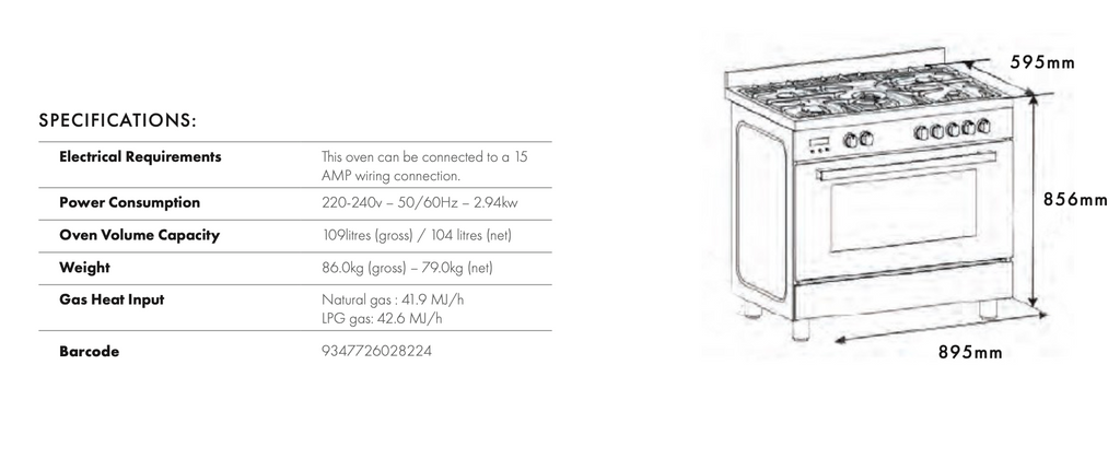 Poêle à double combustible Euro Appliances EO90FSDPBL 90 cm, autoportant, finition noire - Commande spéciale