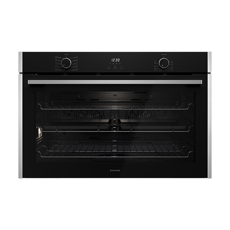 Four encastrable Euromaid EO910TS 90 cm, 10 fonctions, verre noir/acier - Modèle d'exposition (remise exceptionnelle)