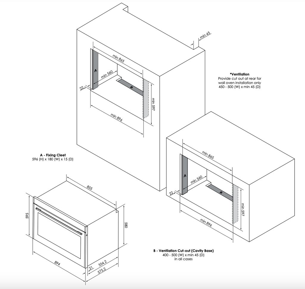 Four encastrable Euromaid EO916ASTB 90 cm, 16 fonctions avec friture à air chaud, verre noir/acier foncé - Modèle d'exposition à prix réduit