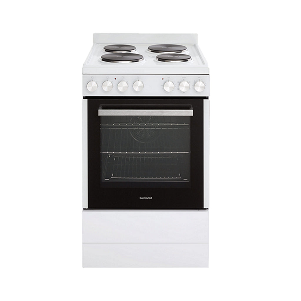 Cuisinière électrique Euromaid EFS54FC-SEW 540 mm blanche à 5 fonctions, pose libre