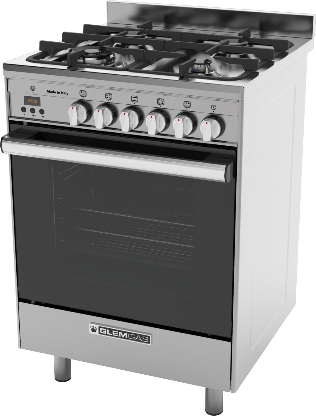 Cuisinière à gaz Glem GB664GG 60 cm en acier inoxydable, fabrication italienne - Commande spéciale 