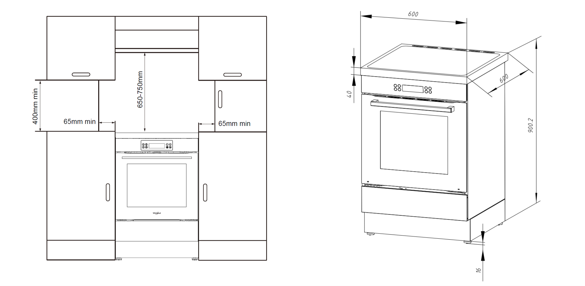 Four pyrolytique à induction Whirlpool WS68I9SPX 60 cm, pose libre, en inox 