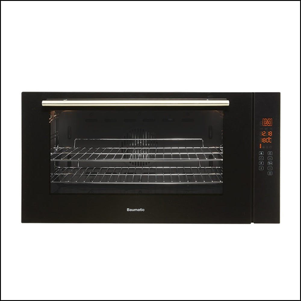 Four multifonction Baumatic BM90S 90 cm, 10 fonctions, en verre noir, avec commandes tactiles