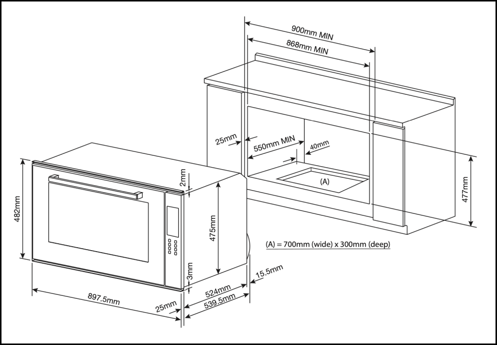 Four multifonction Baumatic BM90S 90 cm, 10 fonctions, en verre noir, avec commandes tactiles