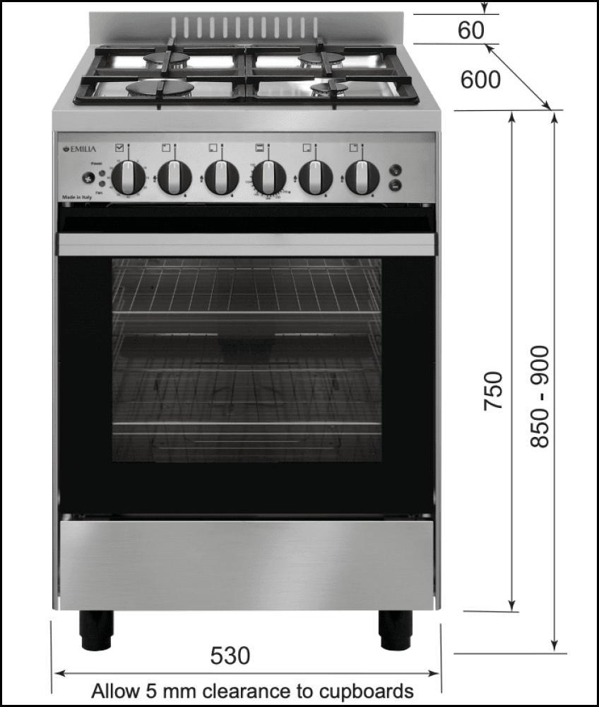 Cuisinière à gaz Emilia EM534GG 53 cm en acier inoxydable, fabrication italienne 