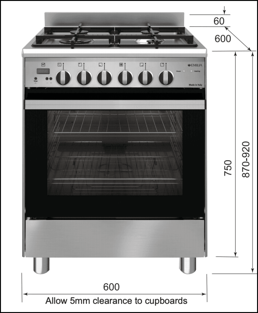 Cuisinière à gaz Emilia EM664GG 60 cm en acier inoxydable, fabrication italienne - Commande spéciale 