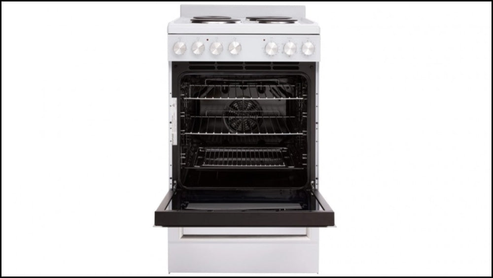 Cuisinière électrique Euromaid EFS54FC-SEW 540 mm blanche à 5 fonctions, pose libre