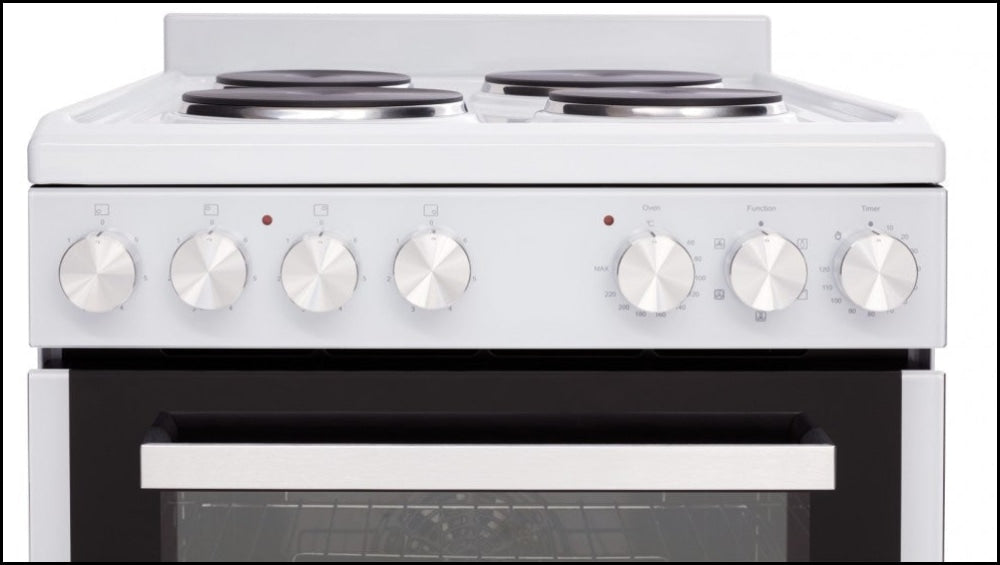 Cuisinière électrique Euromaid EFS54FC-SEW 540 mm blanche à 5 fonctions, pose libre