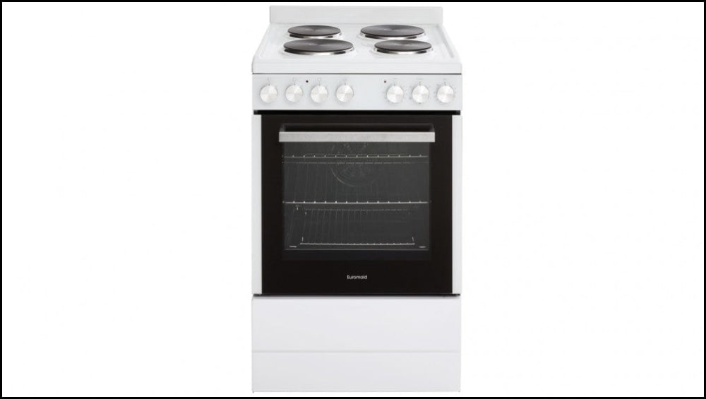 Cuisinière électrique Euromaid EFS54FC-SEW 540 mm blanche à 5 fonctions, pose libre