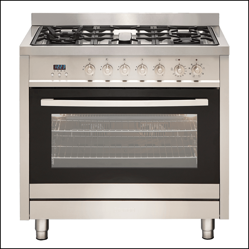 Poêle à combustible mixte Euromaid GE9SS 90 cm en acier inoxydable, autoportant