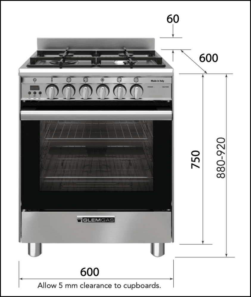 Cuisinière à gaz Glem GB664GG 60 cm en acier inoxydable, fabrication italienne - Commande spéciale 