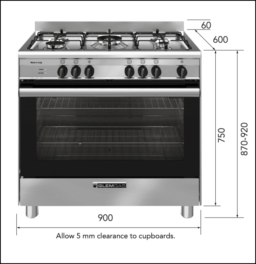 Cuisinière à gaz tout inox Glem GB965GG 90 cm - Commande spéciale 