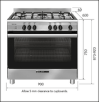 Cuisinière à gaz tout inox Glem GB965GG 90 cm - Commande spéciale 